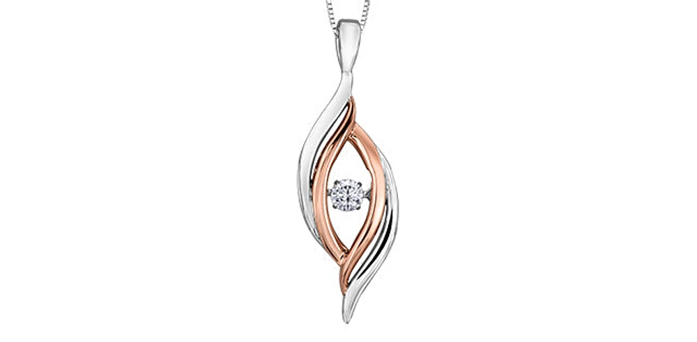 Sterling Silver and 10K Rose Gold 0.125cttw Diamond Pendant, 18"