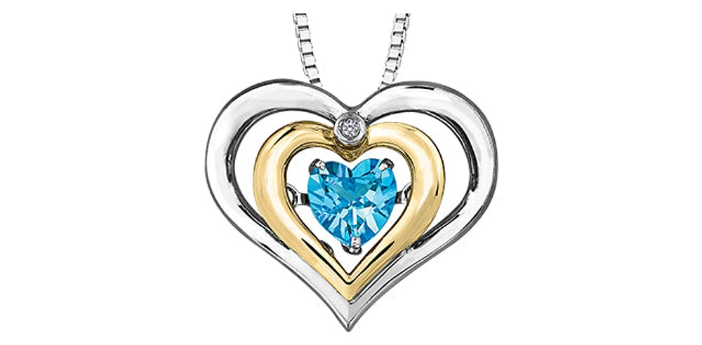 Sterling Silver Diamond and Blue Topaz Pulse Pendant, 18"