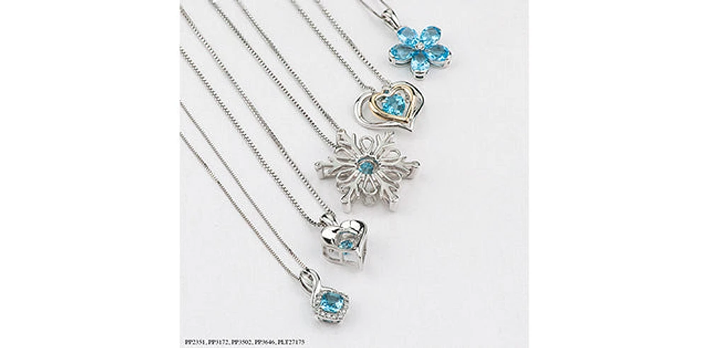 Sterling Silver Diamond and Blue Topaz Pulse Pendant, 18"