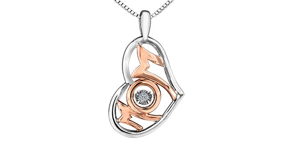 Sterling Silver & 10K Rose Gold 0.02cttw Diamond Mom Pendant, 18"