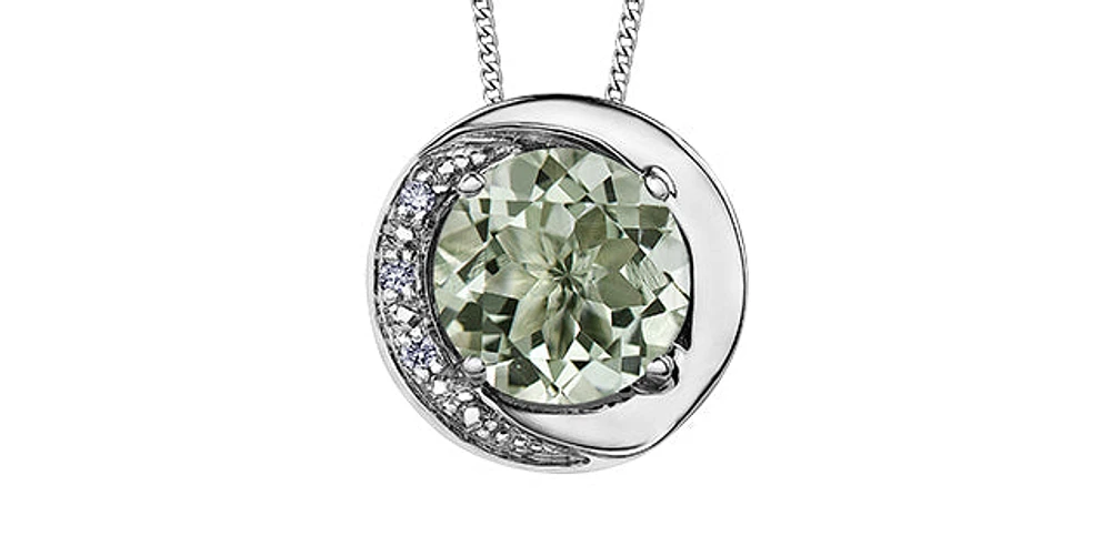 10K White Gold Green Amethyst (Prasiolite) and Diamond Pendant, 18"