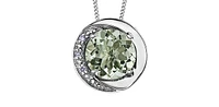 10K White Gold Green Amethyst (Prasiolite) and Diamond Pendant, 18"