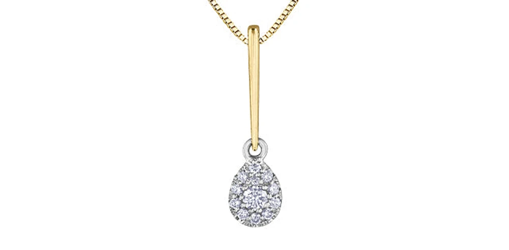 10K Yellow Gold 0.13cttw Diamond Pear Shaped Cluster Solitaire Necklace, 18"