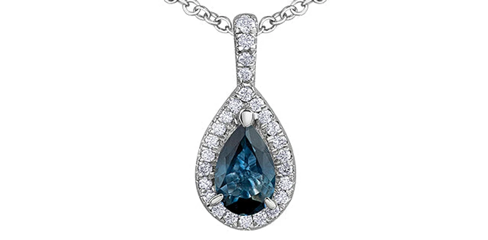 10K White Gold 0.60cttw Genuine Blue Sapphire and 0.09cttw Diamond Necklace, 18"