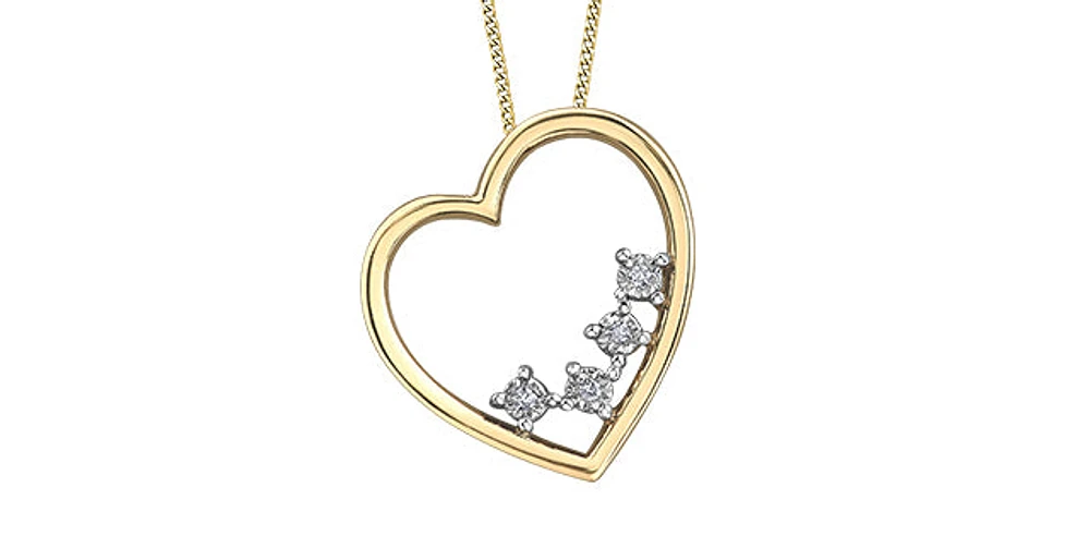10K Yellow Gold 0.02cttw Diamond Heart Pendant, 18"