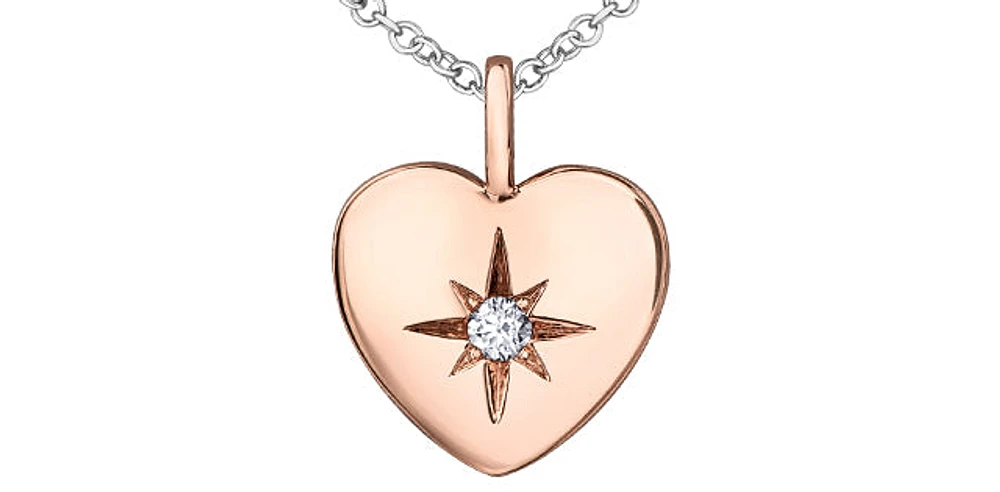 10K Rose & White Gold 0.027cttw Canadian Diamond Heart Pendant, 18"