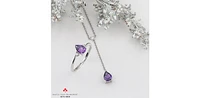 10K White Gold Amethyst and Canadian Diamond Pendant - 18"