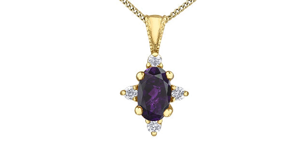 10K Yellow Gold Amethyst and Diamond Pendant - 18"