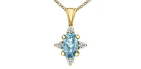 10K Yellow Gold 0.22cttw Aquamarine and 0.03cttw Diamond Pendant, 18"