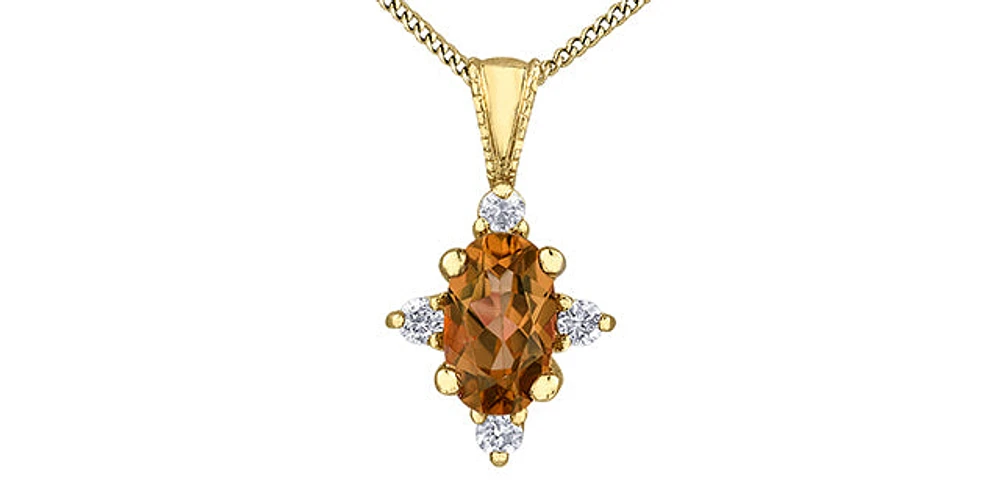10K Yellow Gold 5x3mm Citrine and 0.03cttw Diamond Pendant