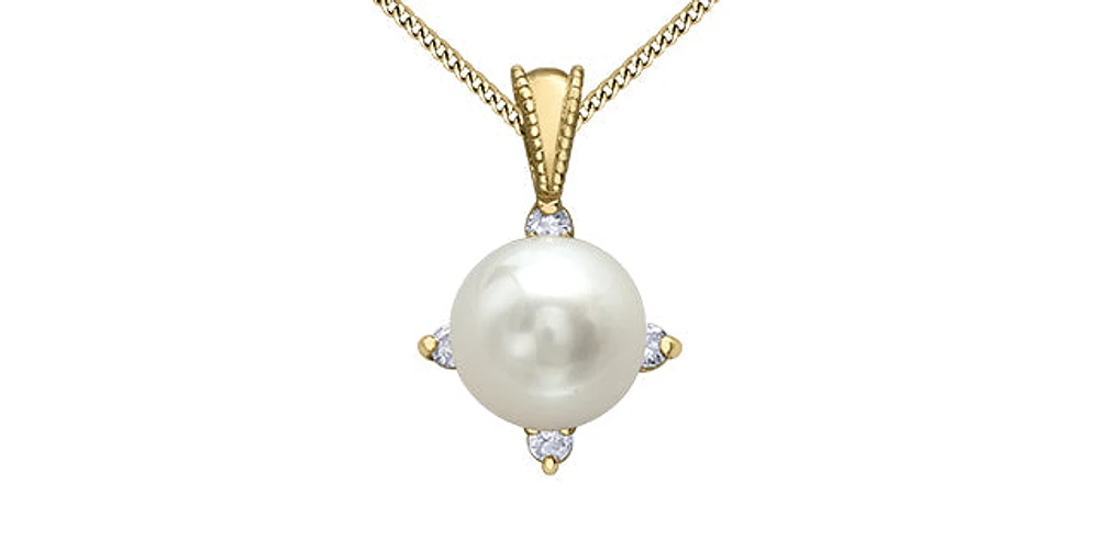 10K Yellow Gold Cultured Pearl and Diamond Pendant