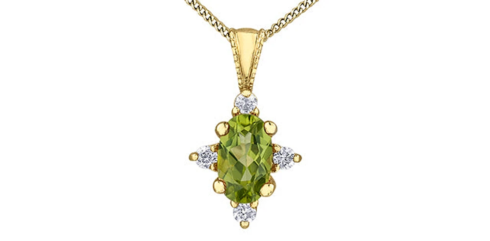 10K White Gold 0.16cttw Peridot and 0.03cttw Diamond Pendant, 18" Box Chain