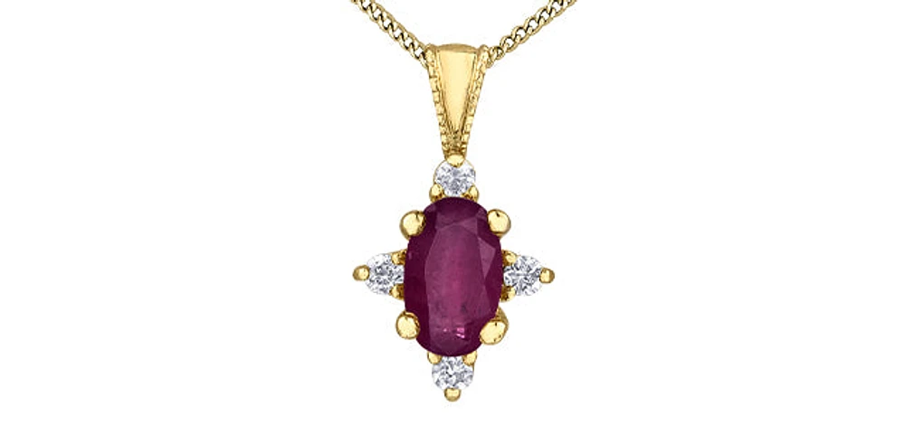 10K Yellow Gold Genuine Ruby and Diamond Necklace