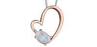 10K Rose & White Gold 0.60cttw Genuine Moonstone and 0.03cttw Diamond Heart Pendant, 18"