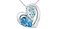 10K White Gold 7x5mm Blue Topaz, 7x5mm Aquamarine and 0.006cttw Diamond Pendant