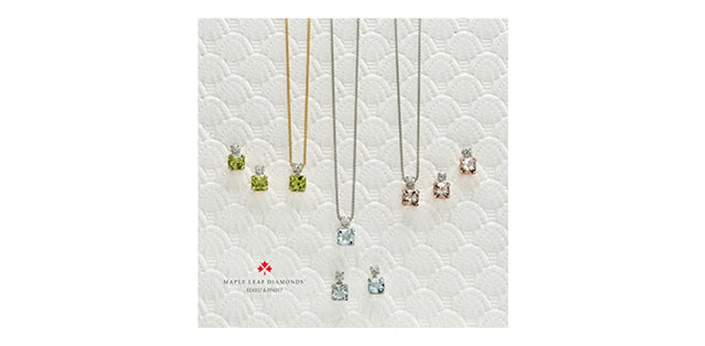 14K White Gold Aquamarine and Canadian Diamond Pendant - 18"