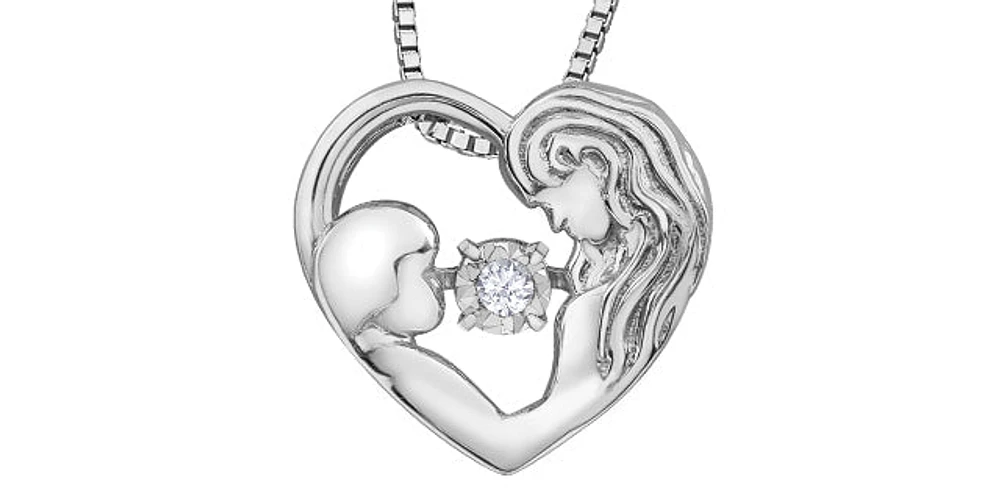 Sterling Silver 0.03cttw Diamond Mom Pendant, 18"