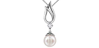 10K White Gold 7mm Cultured Pearl and 0.085cttw Canadian Diamond Dangle Pendant