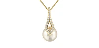 10K Yellow Gold Cultured Pearl and Diamond Necklace, 18"