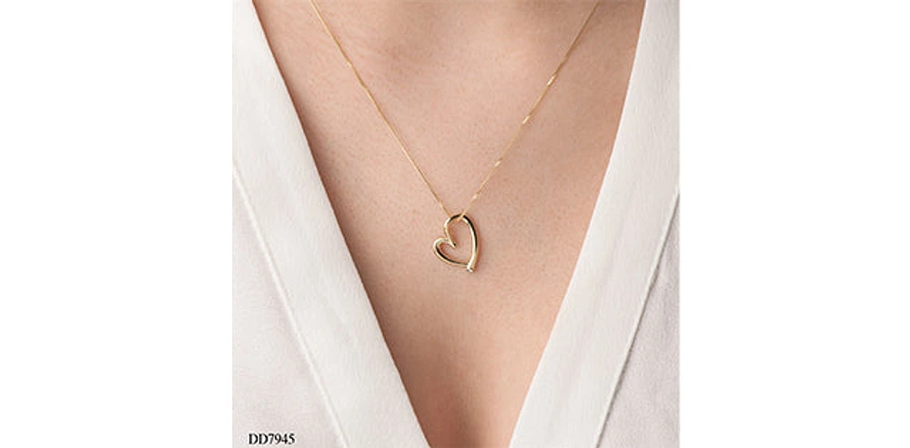 10K Yellow Gold 0.01cttw Diamond Heart Pendant, 18"