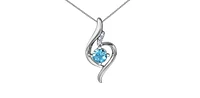 10K White Gold 5mm Blue Topaz and 0.03cttw Diamond Necklace - 18 Inches