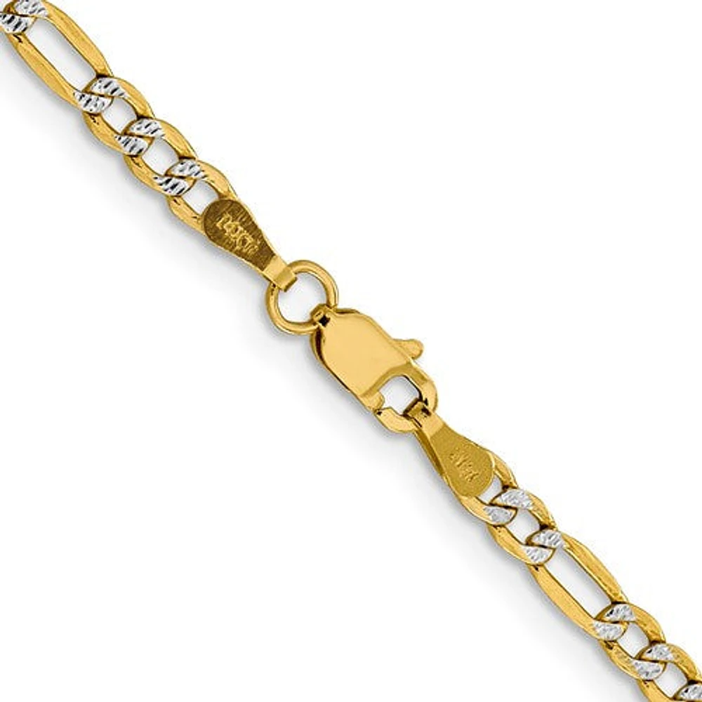 14K 3.9mm Semi-Solid with Rhodium Pavé Figaro Lobster Clasp Chain