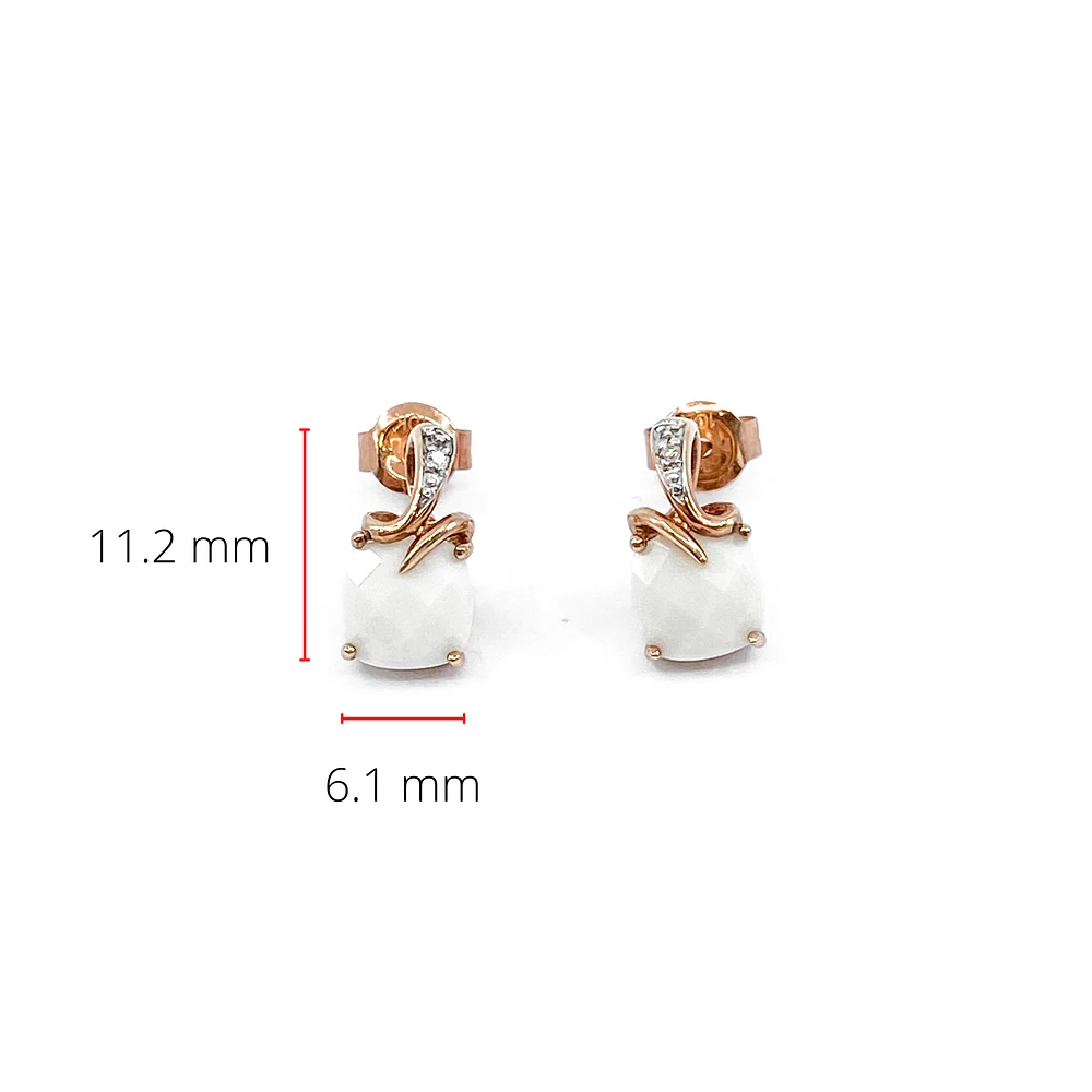 10K Rose Gold 6mm Cushion Cut Genuine Agate And 0.01cttw Diamonds Earrings
