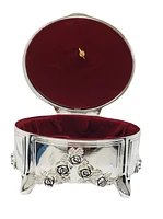 Silver Plated Oval with Roses Musical Trinket Box with Legs