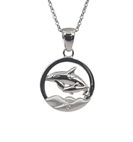 925 Sterling Silver 0.015cttw Canadian Diamond Mother and Baby Orca Whale Pendant