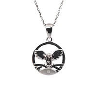 925 Sterling Silver 0.015cttw Canadian Diamond Great Snowy Owl Pendant