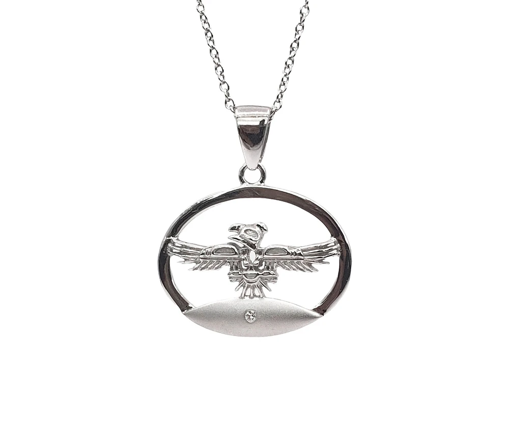 925 Sterling Silver 0.015cttw Canadian Diamond Thunderbird Pendant