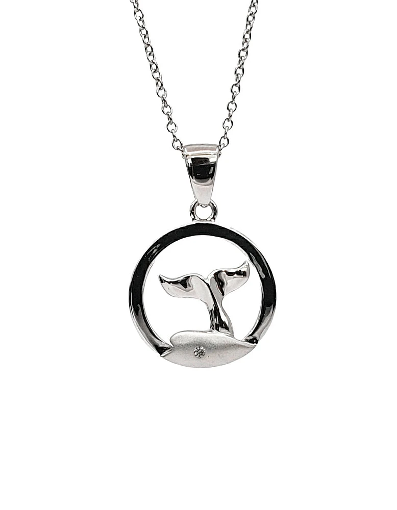 925 Sterling Silver 0.015cttw Canadian Diamond Whale Tail Pendant