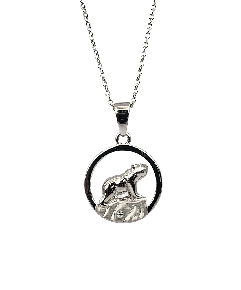 925 Sterling Silver 0.015cttw Canadian Diamond Nakoda Bear Pendant