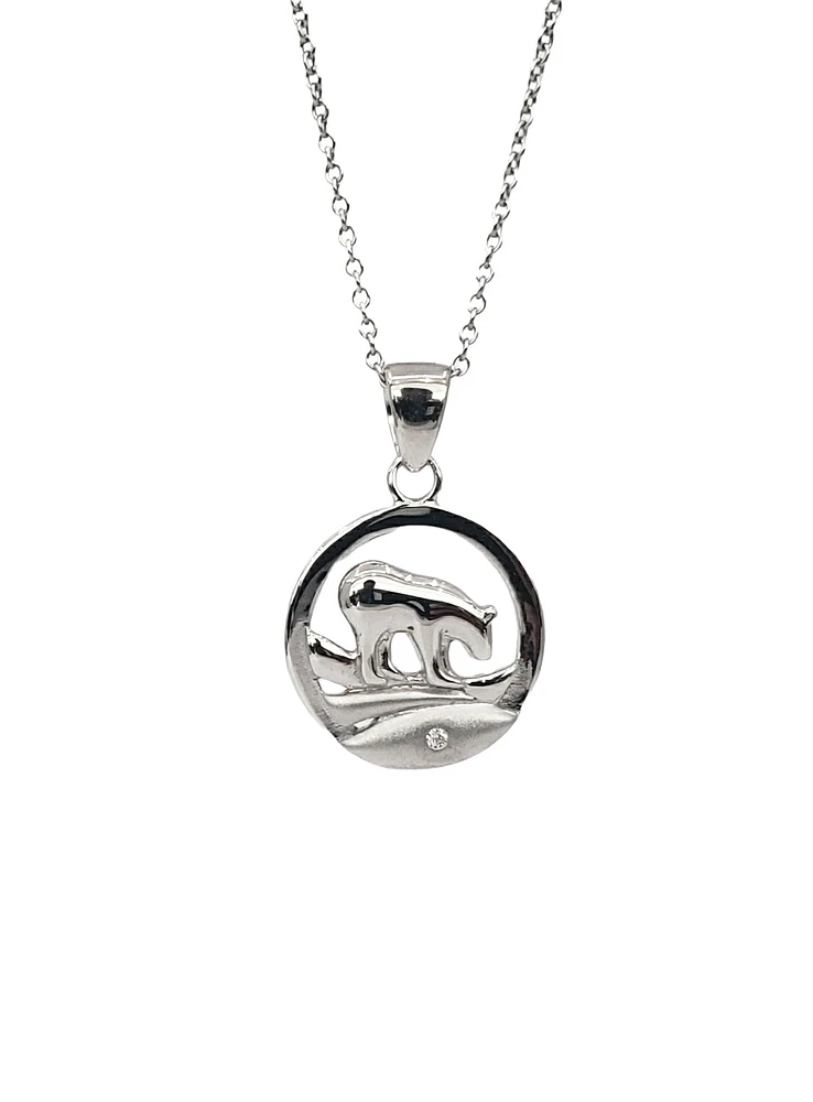 925 Sterling Silver 0.015cttw Canadian Diamond Spirit Bear Pendant