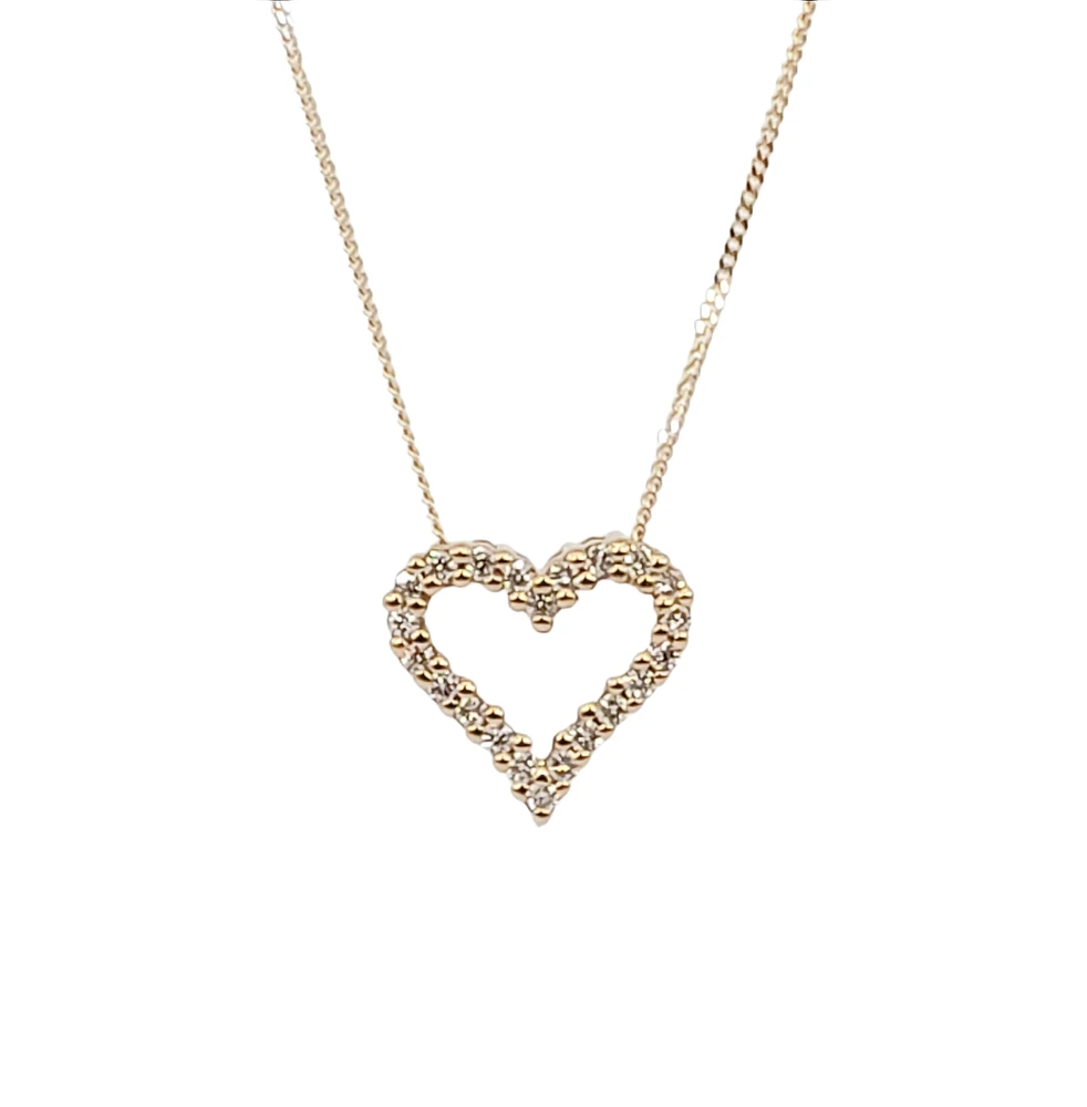 10K Yellow Gold 0.125cttw Diamond Heart Pendant, 18"