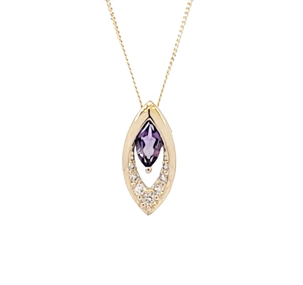 10K Yellow Gold Amethyst and Diamond Pendant