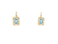 10K Yellow Gold 6x4mm Oval Cut Swiss Blue Topaz and 0.045cttw Diamond Dangle Earrings