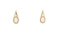 10K Yellow Gold 6x4mm Oval Cut White Opal and 0.11cttw Diamond Halo Earrings with Leverbacks