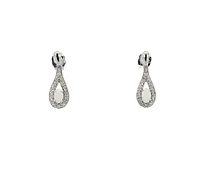 10K White Gold 5x3mm Oval Cut White Opal and 0.115cttw Diamond Dangle Earrings with Butterfly Backings