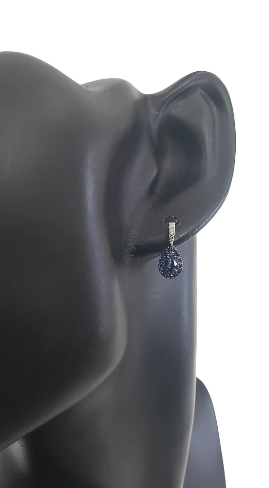 10K White Gold 0.73cttw Sapphire and 0.06cttw Diamond Halo Lever Back Earrings