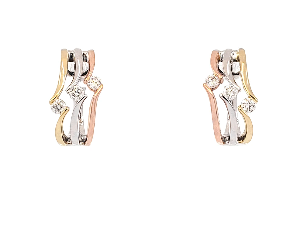 14K Tri Tone Gold 0.54cttw Diamond Hoop Earrings