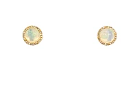 14K Yellow Gold 0.96cttw Opal and 0.10cttw Diamond Halo Earrings