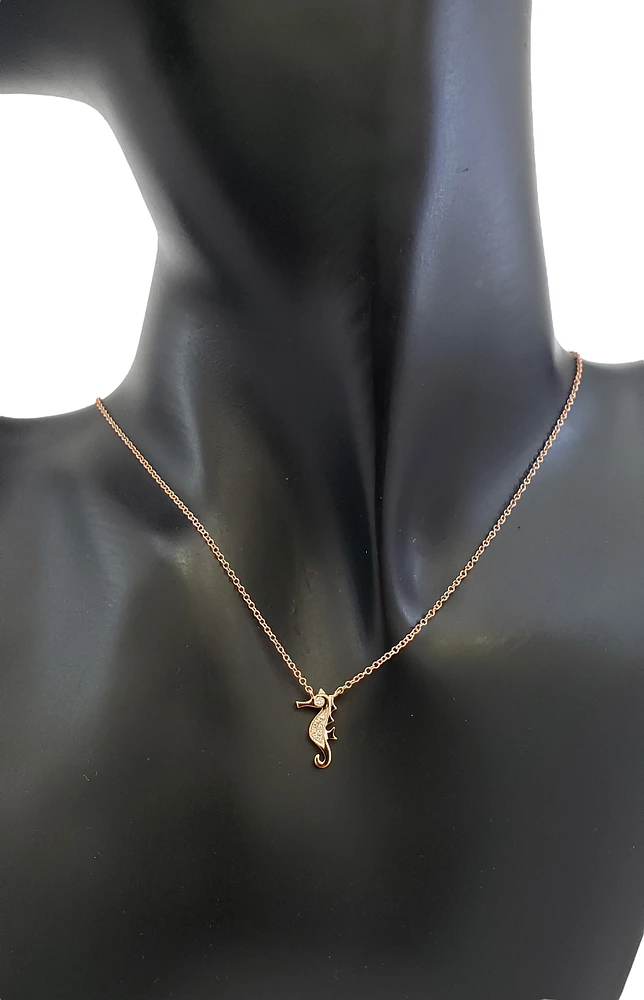 14K Rose Gold 0.03cttw Diamond Seahorse Pendant, 18"