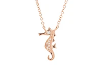 14K Rose Gold 0.03cttw Diamond Seahorse Pendant, 18"