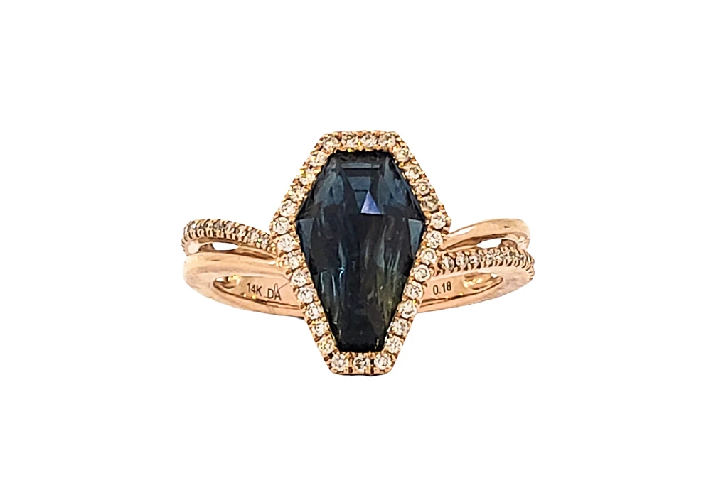 14K Rose Gold 2.06cttw Blue Topaz and 0.17cttw Diamond Halo Ring - Size 6.5