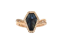 14K Rose Gold 2.06cttw Blue Topaz and 0.17cttw Diamond Halo Ring - Size 6.5