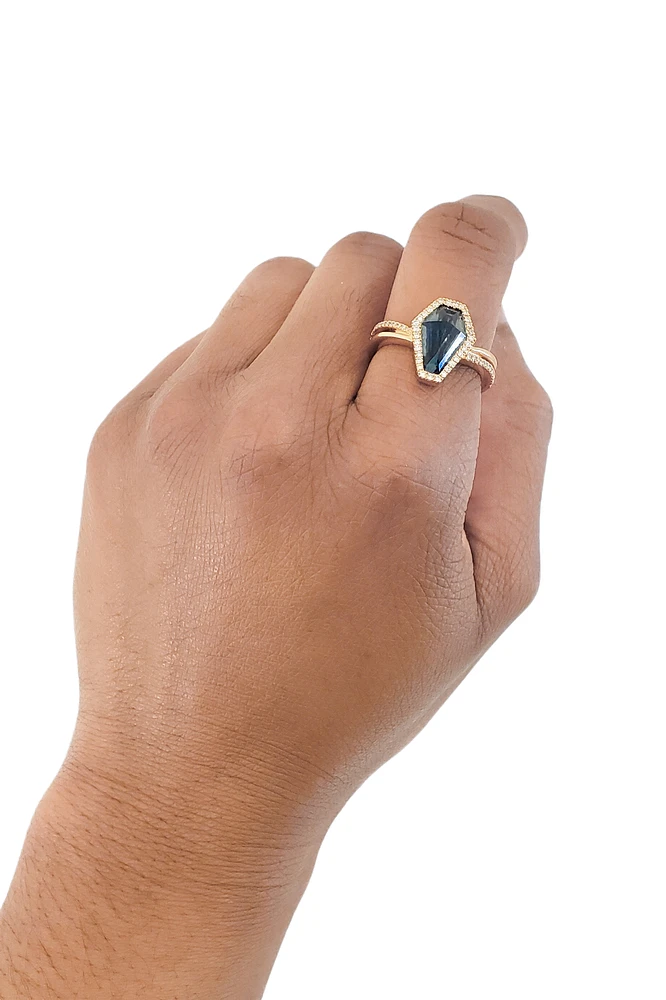 14K Rose Gold 2.06cttw Blue Topaz and 0.17cttw Diamond Halo Ring - Size 6.5