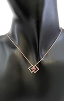 14K Rose Gold Ruby and Diamond Necklace, 18"