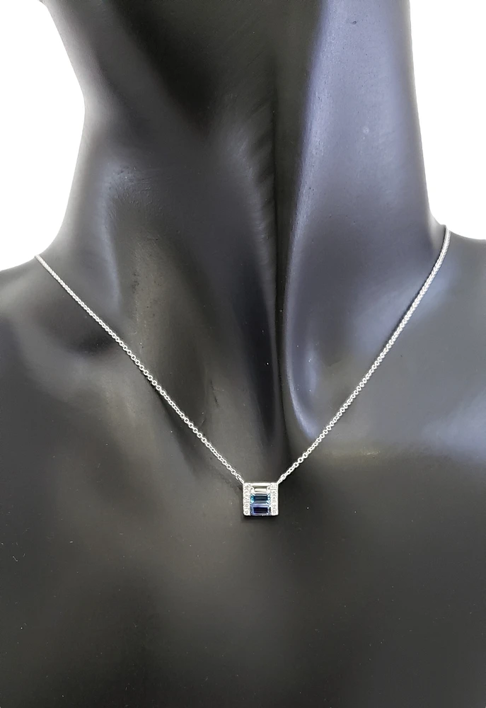 14K White Gold Blue Sapphire, Blue Topaz and White Topaz and Diamond Necklace, 18"