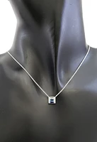 14K White Gold Blue Sapphire, Blue Topaz and White Topaz and Diamond Necklace, 18"